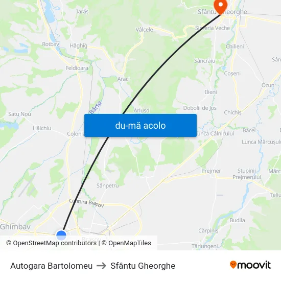 Harta de Autogara Bartolomeu către Sfântu Gheorghe