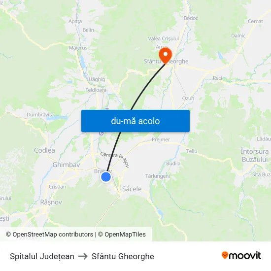 Harta de Spitalul Județean către Sfântu Gheorghe