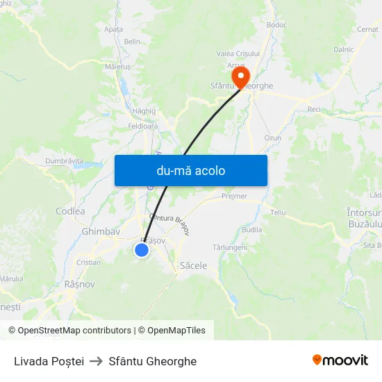 Harta de Livada Poștei către Sfântu Gheorghe