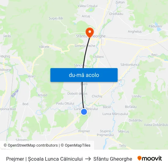 Harta de Prejmer | Școala Lunca Câlnicului către Sfântu Gheorghe