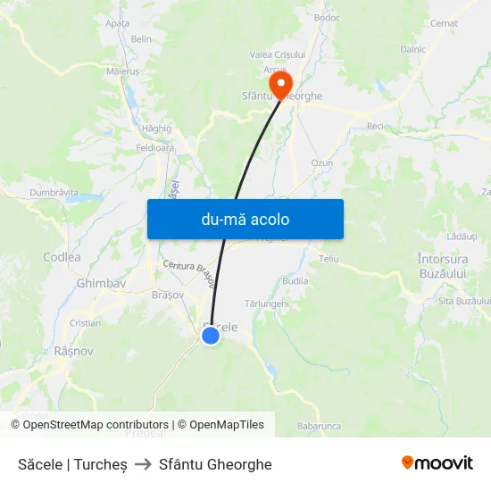 Harta de Săcele | Turcheș către Sfântu Gheorghe
