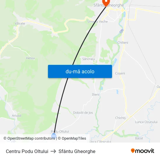 Harta de Centru Podu Oltului către Sfântu Gheorghe
