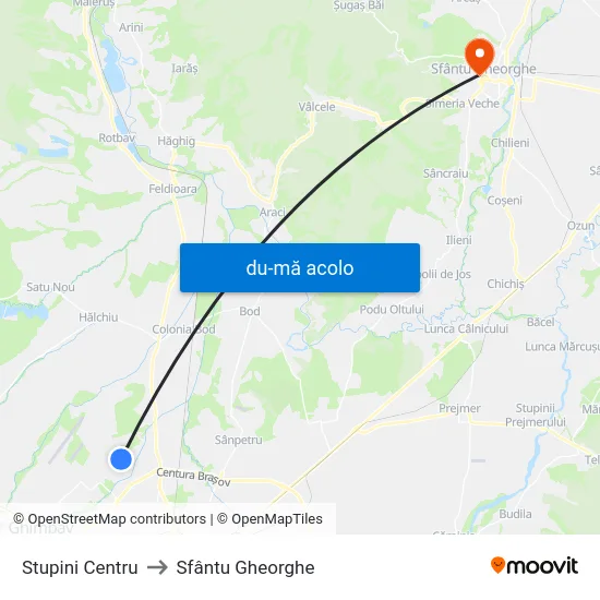 Harta de Stupini Centru către Sfântu Gheorghe