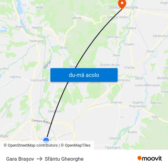 Harta de Gara Brașov către Sfântu Gheorghe