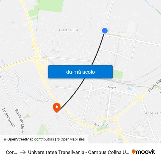 Harta de Coresi către Universitatea Transilvania - Campus Colina Universității