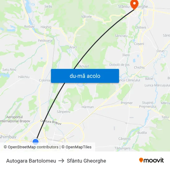 Harta de Autogara Bartolomeu către Sfântu Gheorghe