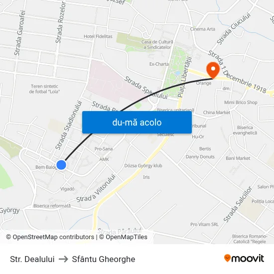 Harta de Str. Dealului către Sfântu Gheorghe