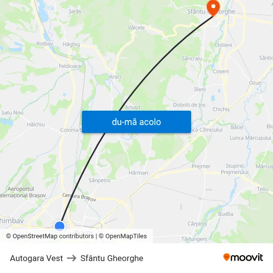 Harta de Autogara Vest către Sfântu Gheorghe