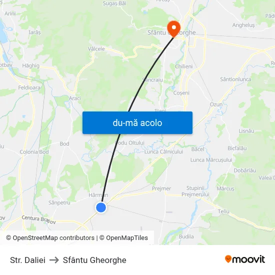 Harta de Str. Daliei către Sfântu Gheorghe