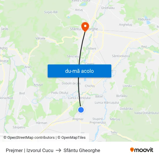 Harta de Prejmer | Izvorul Cucu către Sfântu Gheorghe