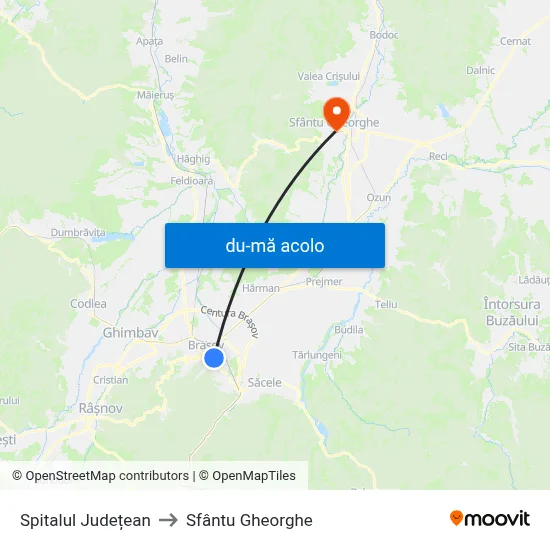 Harta de Spitalul Județean către Sfântu Gheorghe