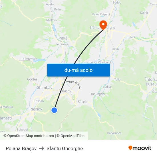 Harta de Poiana Brașov către Sfântu Gheorghe