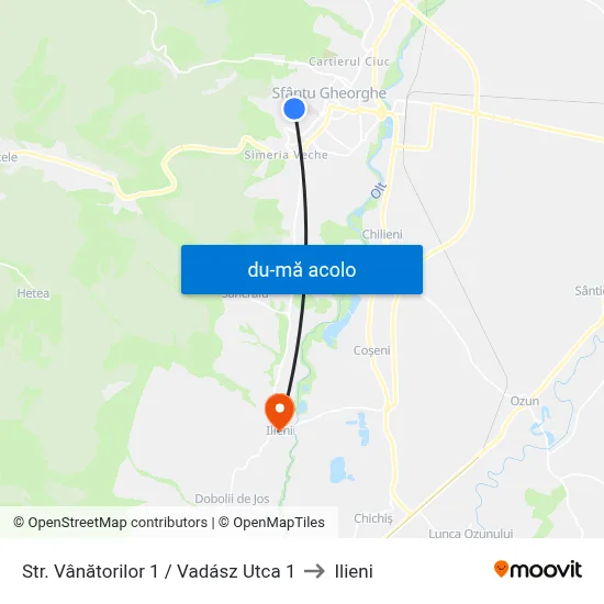 Harta de Str. Vânătorilor 1 /  Vadász Utca 1 către Ilieni