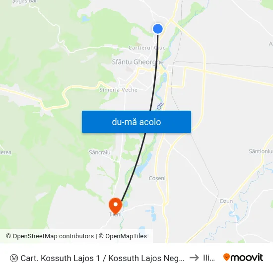 Harta de Ⓜ Cart. Kossuth Lajos 1 / Kossuth Lajos Negyed 1 către Ilieni