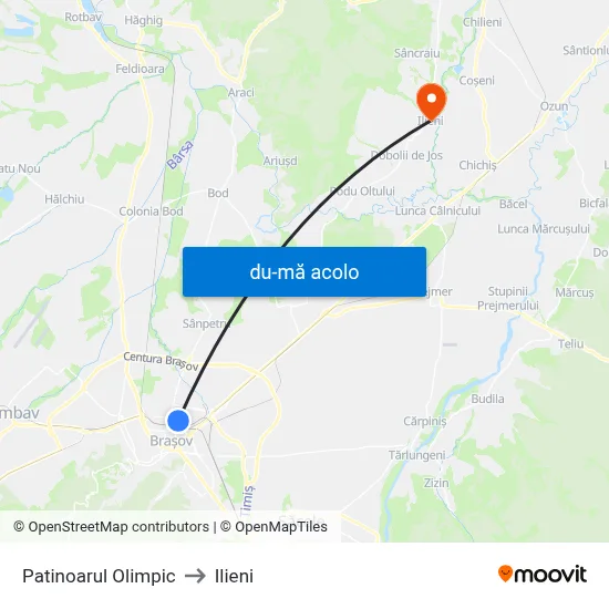 Harta de Patinoarul Olimpic către Ilieni