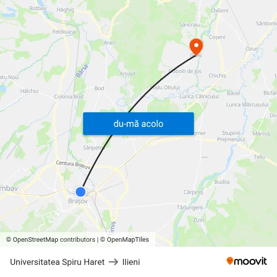 Harta de Universitatea Spiru Haret către Ilieni