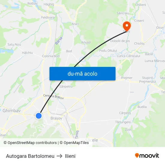 Harta de Autogara Bartolomeu către Ilieni
