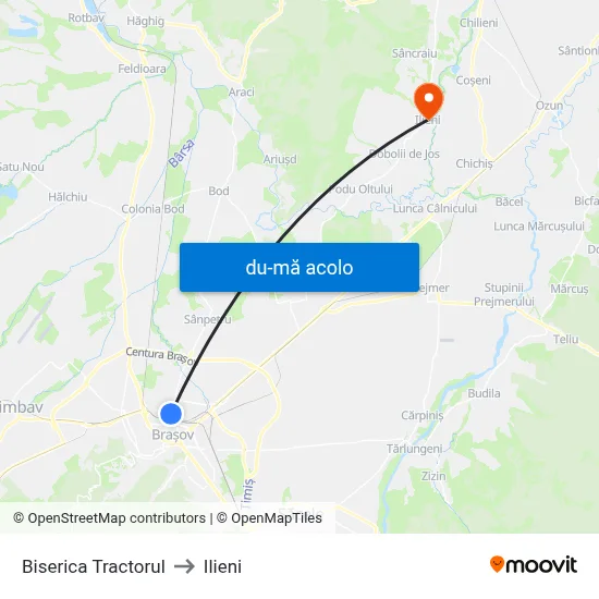 Harta de Biserica Tractorul către Ilieni