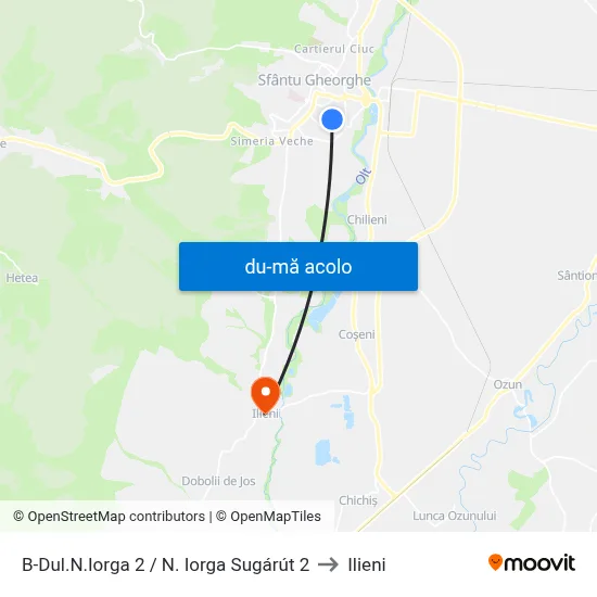 Harta de B-Dul.N.Iorga 2 / N. Iorga Sugárút 2 către Ilieni