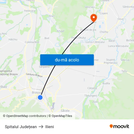 Harta de Spitalul Județean către Ilieni