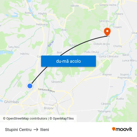 Harta de Stupini Centru către Ilieni