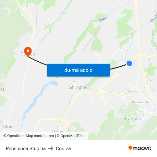 Harta de Pensiunea Stupina către Codlea