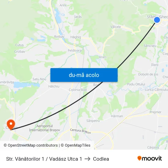 Harta de Str. Vânătorilor 1 /  Vadász Utca 1 către Codlea