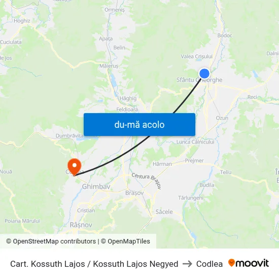 Harta de Cart. Kossuth Lajos / Kossuth Lajos Negyed către Codlea