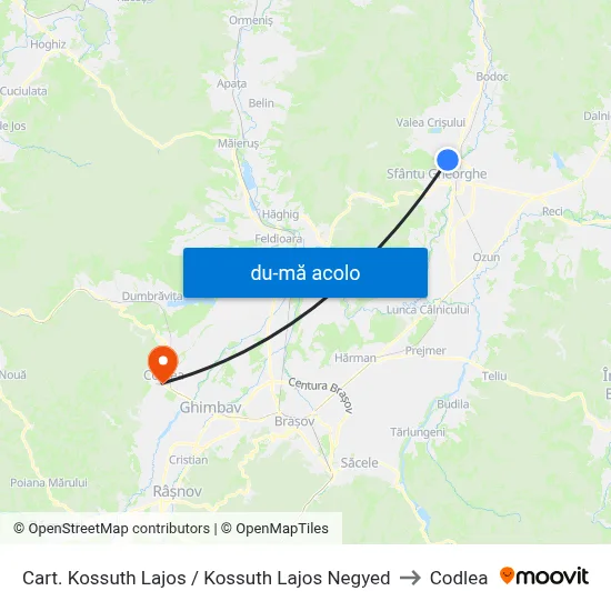 Harta de Cart. Kossuth Lajos / Kossuth Lajos Negyed către Codlea