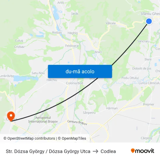 Harta de Str. Dózsa György / Dózsa György Utca către Codlea