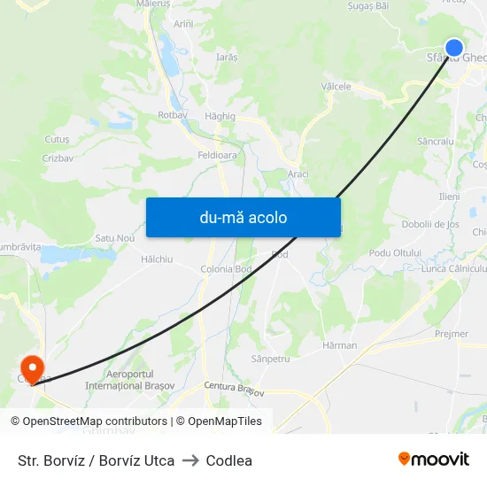 Harta de Str. Borvíz / Borvíz Utca către Codlea