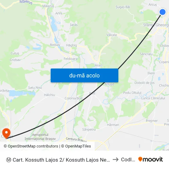 Harta de Ⓜ Cart. Kossuth Lajos 2/ Kossuth Lajos Negyed2 către Codlea