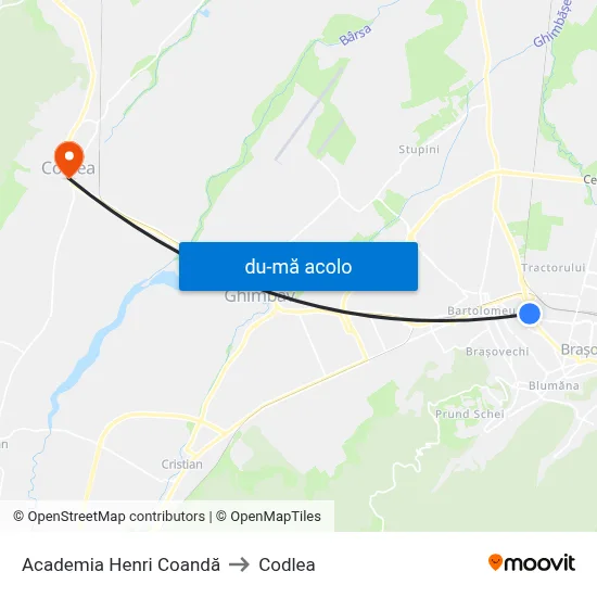 Harta de Academia Henri Coandă către Codlea