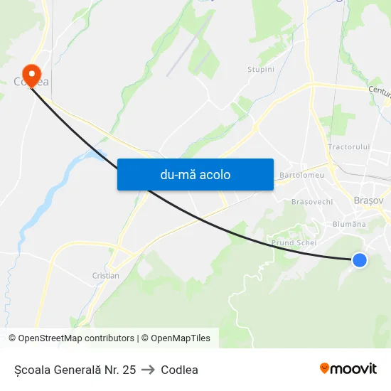 Harta de Școala Generală Nr. 25 către Codlea