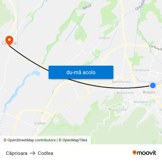 Harta de Căprioara către Codlea