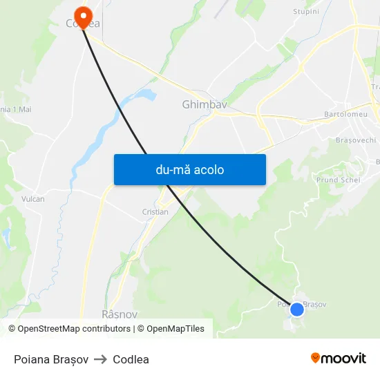 Harta de Poiana Brașov către Codlea