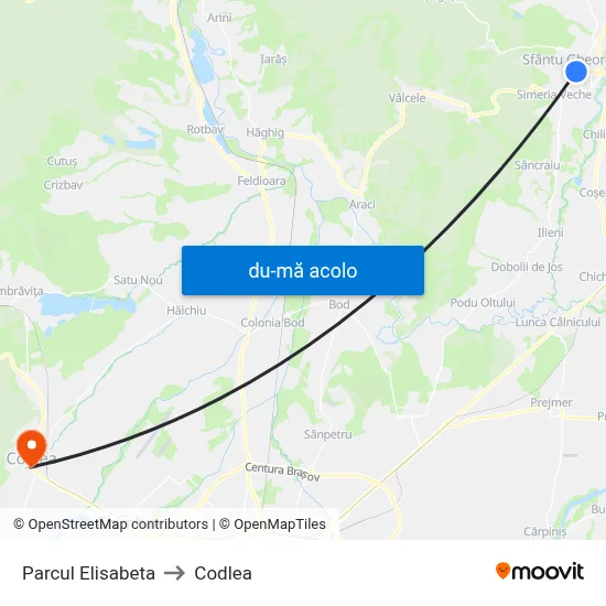 Harta de Parcul Elisabeta către Codlea