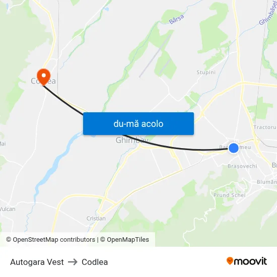 Harta de Autogara Vest către Codlea