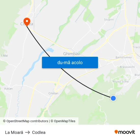 Harta de La Moară către Codlea