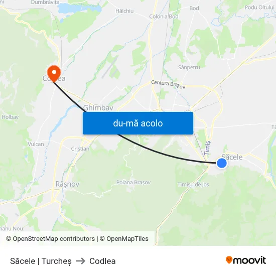 Harta de Săcele | Turcheș către Codlea