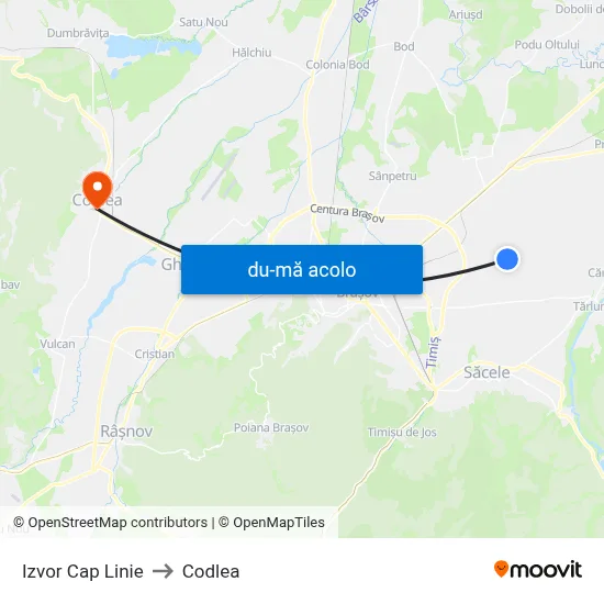 Harta de Izvor Cap Linie către Codlea