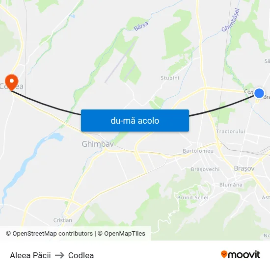 Harta de Aleea Păcii către Codlea