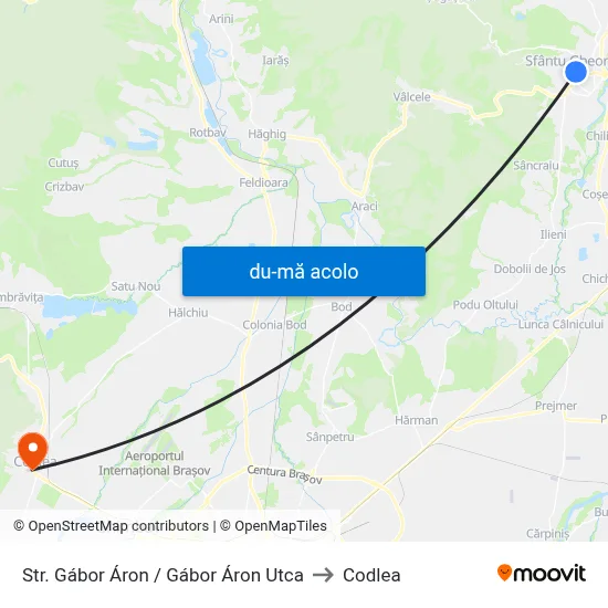 Harta de Str. Gábor Áron / Gábor Áron Utca către Codlea