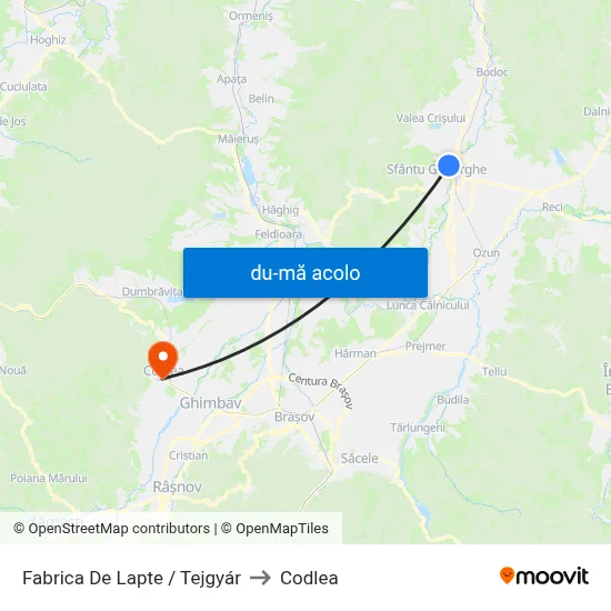 Harta de Fabrica  De Lapte / Tejgyár către Codlea