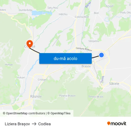 Harta de Liziera Brașov către Codlea