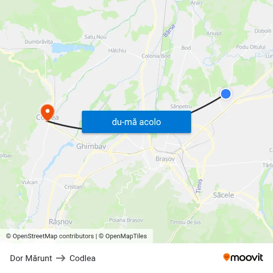 Harta de Dor Mărunt către Codlea