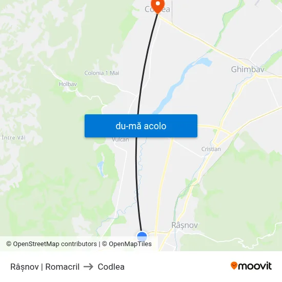 Harta de Râșnov | Romacril către Codlea