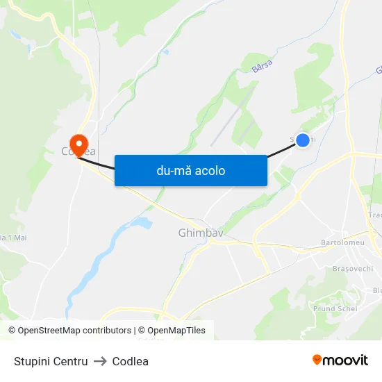 Harta de Stupini Centru către Codlea
