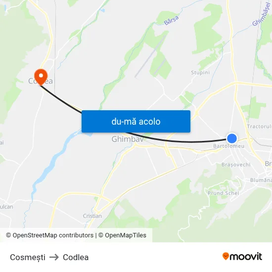 Harta de Cosmești către Codlea