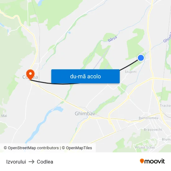 Harta de Izvorului către Codlea